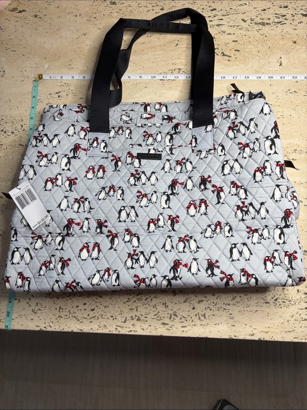 Vera Bradley Triple Compartment Travel Bag Playful Penguins Gray